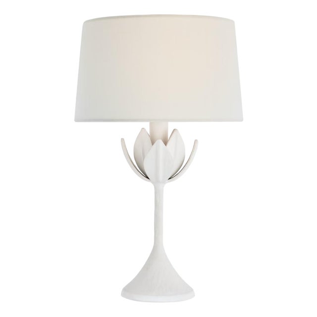Julie Neill by Visual Comfort Signature Alberto 17" Cordless Accent Lamp in Plaster White with Linen Shade For Sale