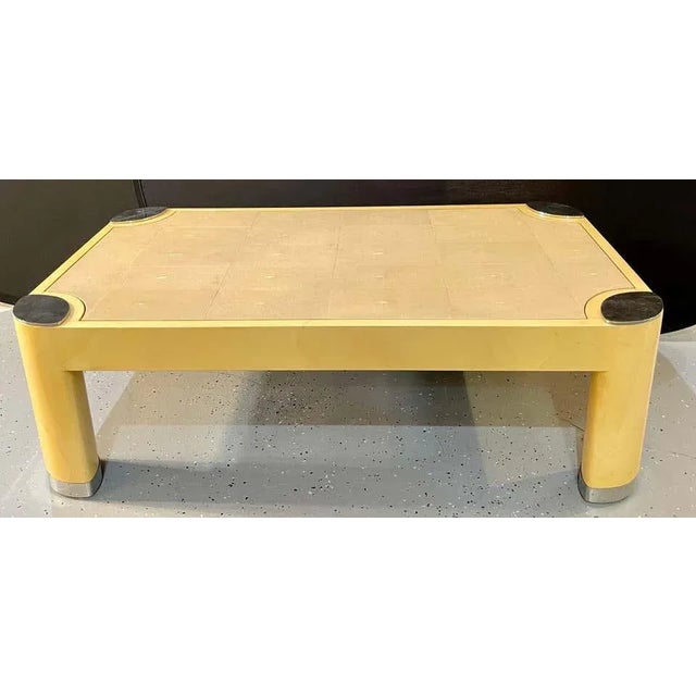 Mid-Century Modern Ron Seff Oval Leg Cocktail Table in Lacquered Parchment Framing a Shagreen Top For Sale - Image 3 of 11