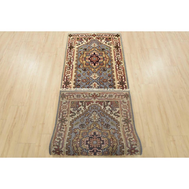 Heriz Runner 2’7” X 8’3” Blue Wool Tribal Hand-Knotted Oriental Rug For Sale - Image 11 of 12