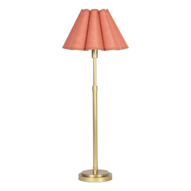 Regina Andrew Polly Buffet Lamp, Natural Brass with Wild Poppy Scalloped Shade For Sale