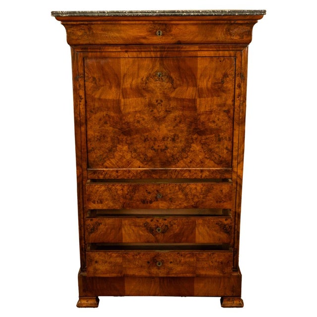 Antique French Louis Philippe Burr Walnut Secrétaire À Abattant Desk Chest 1840 For Sale - Image 15 of 18