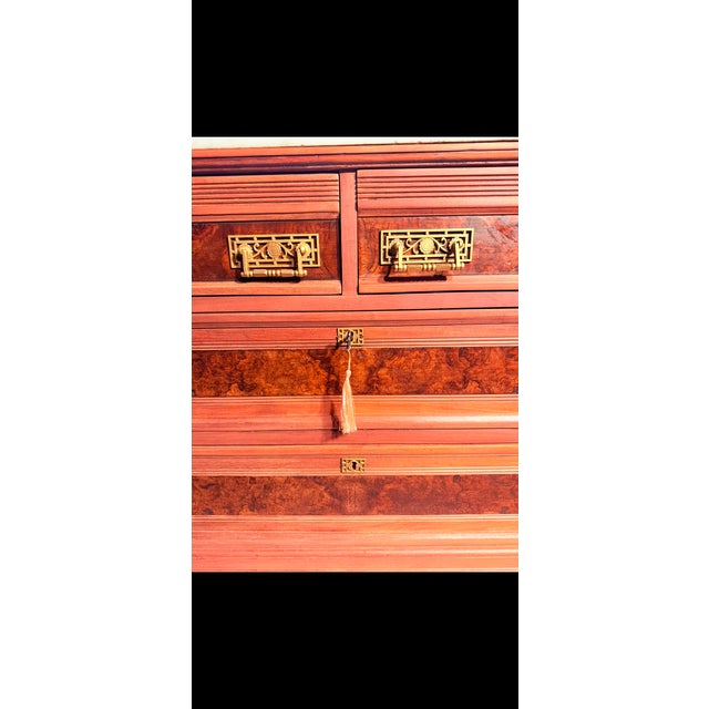 1870–1890 Antique Eastlake Walnut & Burl Marble-Top Chest of Drawers For Sale In Seattle - Image 6 of 11