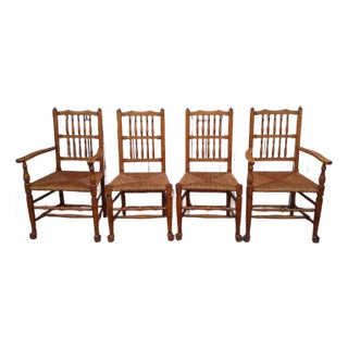 Vintage 1960s Stickley Lancashire Style Cherry Rush Seat Dining Chairs - Set of 4 For Sale