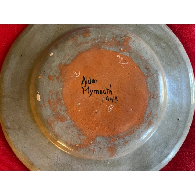 Gray Katherine Alden (American 1893 - 1976) Plymouth, Massachusetts Sparrow House Art Deco Studio Pottery Plate Decorated With Deer For Sale - Image 8 of 9