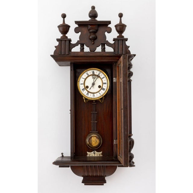 Traditional Vienna Mahogany Regulator Wall Clock, Ca. 1900 For Sale - Image 3 of 9