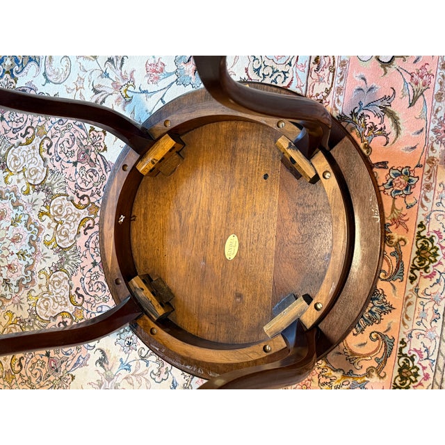Late 20th Century Pair of Kindel Mahogany Round Side Tables With Floral Inlay For Sale - Image 6 of 8