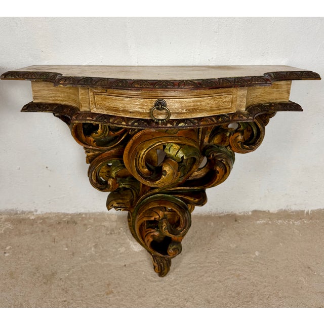 Wood Italian Polychromed Wall Pedestals with Marble Tops, 1950, Set of 2 For Sale - Image 7 of 15
