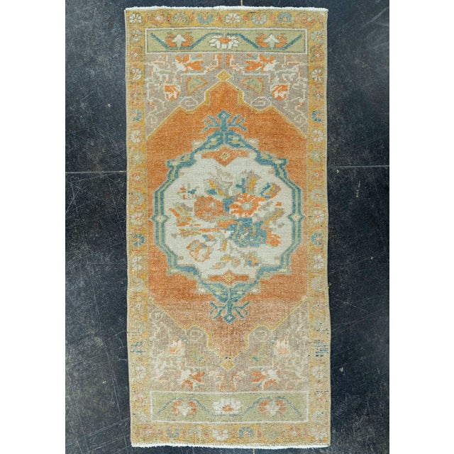 Orange Turkish Mini Rug Oriental Hand Knotted Vintage Rug 1'7" x 3'4" #20743 For Sale - Image 8 of 8