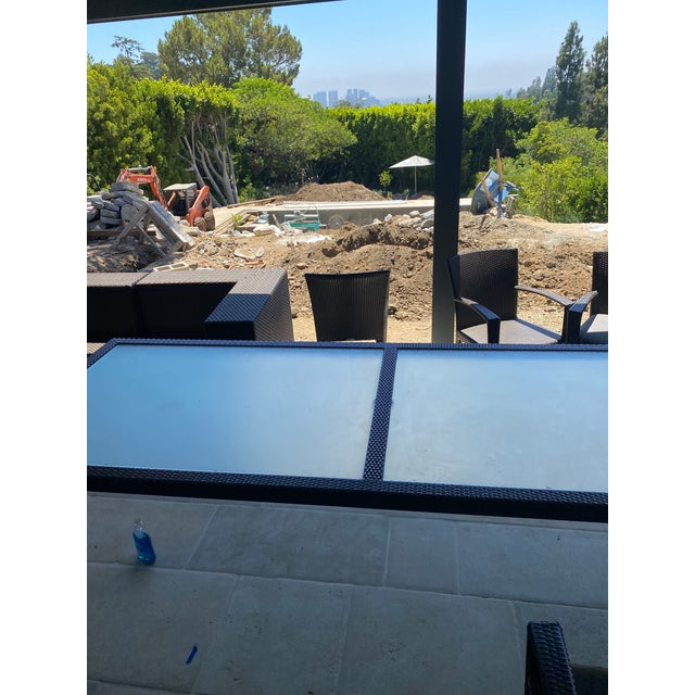 Dedon Extra Long Outdoor Dining Table with Glass and Chocolate Brown Woven Fibers Chairish