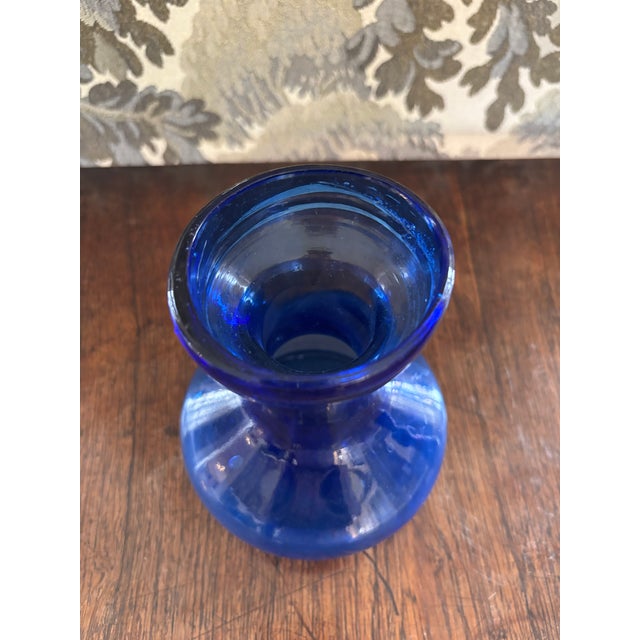 Vintage Hyacinth Cobalt Glass Forcing Vase For Sale - Image 4 of 6