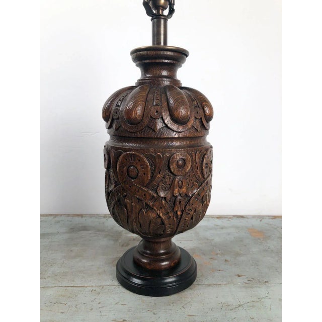 Gothic Pair of Oak Balustrade Lamps, 19th Century England For Sale - Image 3 of 9