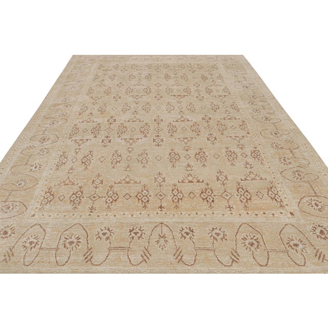 Tribal Rug & Kilim’s Oushak Style Rug in Beige-Brown and Orange Geometric Pattern For Sale - Image 3 of 7