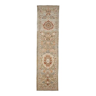 Turkish Wool Sultanabad Master 3x12 Khaki, Slate, & Rust Handmade Runner Rug #1142113 For Sale