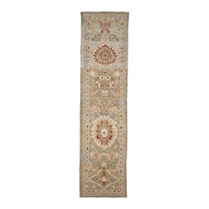 Turkish Wool Sultanabad Master 3x12 Khaki, Slate, & Rust Handmade Runner Rug #1142113