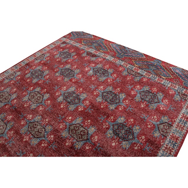 Traditional Rug & Kilim’s Distressed Classic Style Rug in Red and Blue Geometric Pattern For Sale - Image 3 of 5