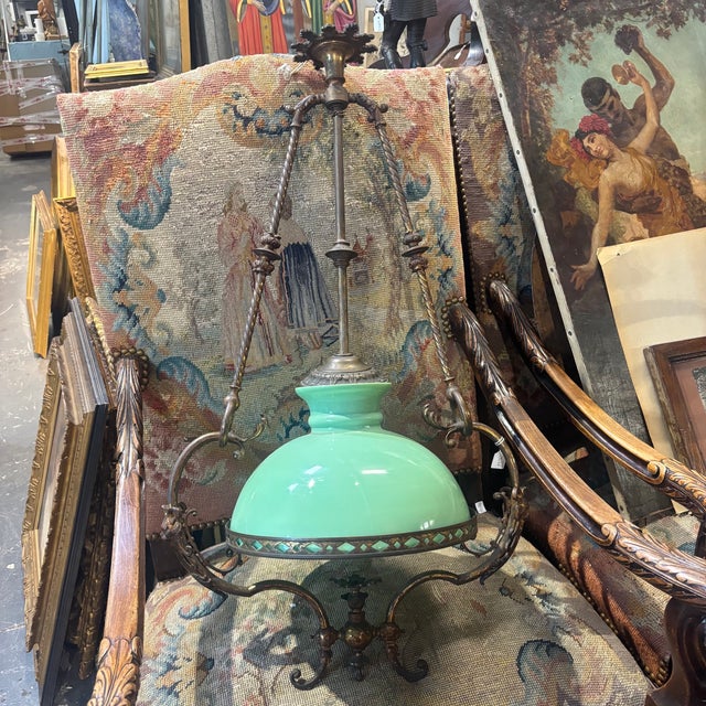 Antique Art Nouveau Bronze Pendant Light with Foliage, 1920s For Sale - Image 10 of 12