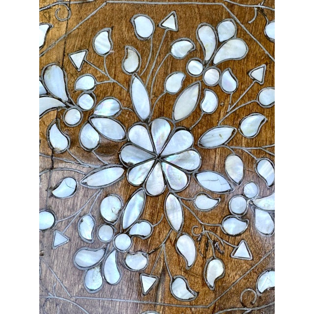 Moroccan Antique Mother of Pearl Inlaid Octagon Side Table For Sale - Image 3 of 4