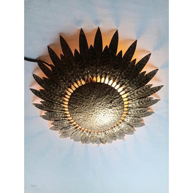 Spanish Metal Gold Leaf Sunburst Ceiling Fixture, 1960s For Sale - Image 4 of 8