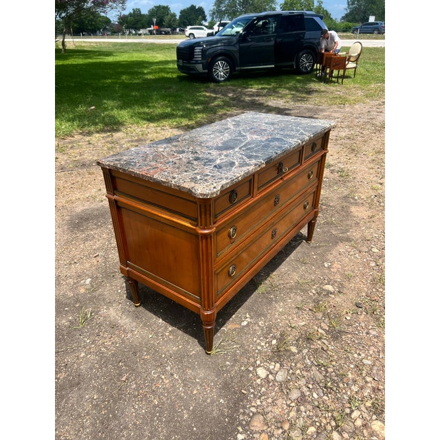French 19th Century Louis XVI Walnut Marble Top Chest of Drawers For Sale - Image 12 of 12