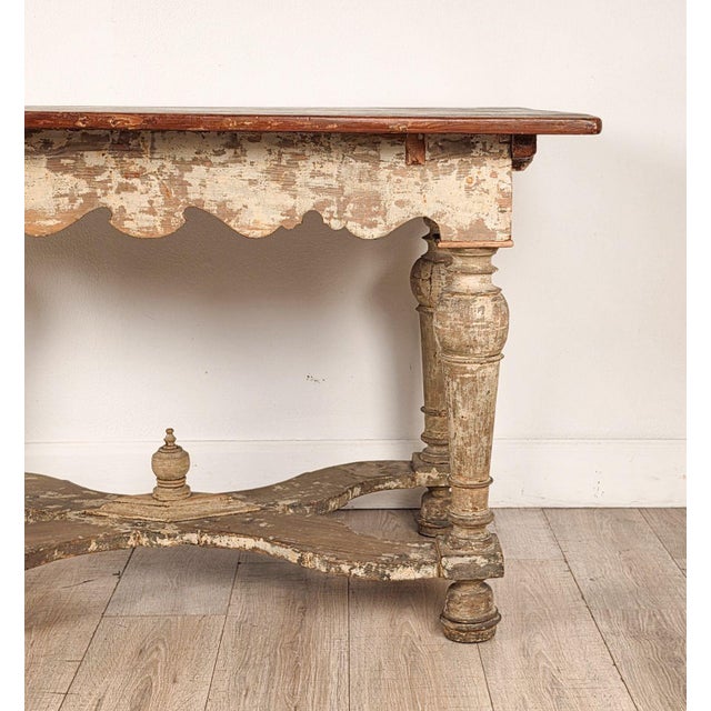 Wood Partially Painted Kitchen Table With Reversible Top, Sweden, 19th Century For Sale - Image 7 of 9