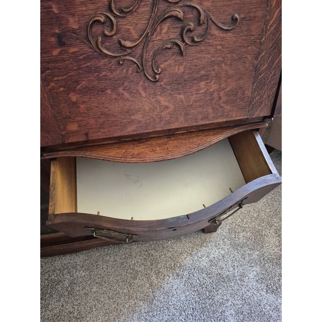 Brown Antique Oak Side-by-Side Secretary Desk and Bookcase For Sale - Image 8 of 14