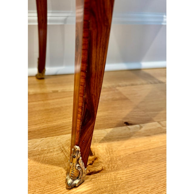 Antique French Louis XV Style Tulipwood Marquetry Writing Table or Side Table With Leather Top For Sale - Image 17 of 18