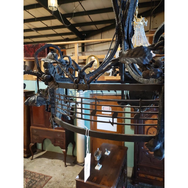 19th Century French Forged Iron Music Hall Chandelier From a Provençal Castle, Seven Lights For Sale - Image 4 of 8