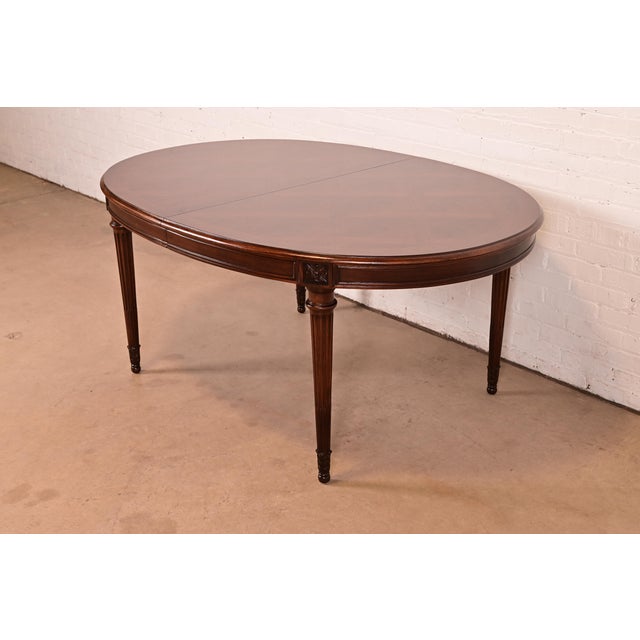 Brown Karges French Regency Louis XVI Carved Walnut Extension Dining Table With Parquet Top, Newly Refinished For Sale - Image 8 of 14