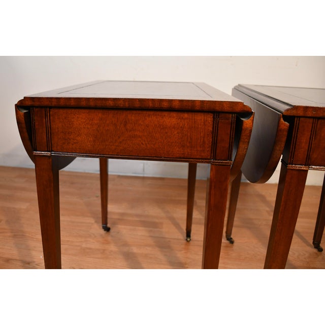 1930s Pair of Weiman Regency Mahogany & Leather Top Pembroke Side / End Tables For Sale - Image 10 of 18