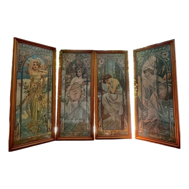Alphonse Mucha, The Hours of the Day, 1970s, First Edition Archival Pigment Prints in Period Wood Frames, Set of 4 For Sale
