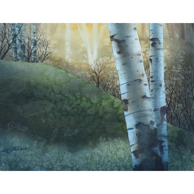 Brown Late 20th Century Eric C Johnson Original Watercolor Painting of Birch Trees Signed & Framed For Sale - Image 8 of 12
