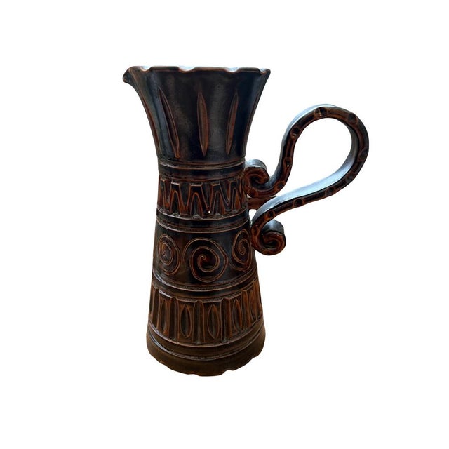 Orangeade set by huguette and marius bessone a rare creation by the couple. pitcher set with 6 glasses in glazed brown...