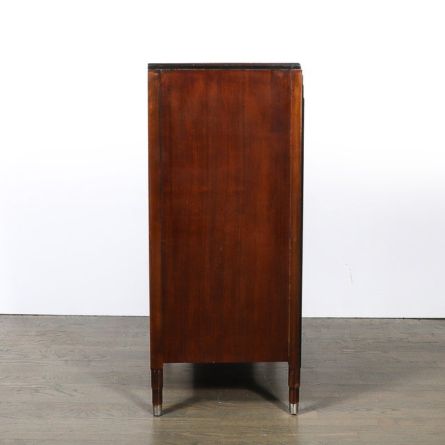 Art Deco Machine Age High Chest in Bookmatched Walnut, Black Lacquer & Chrome For Sale - Image 10 of 18