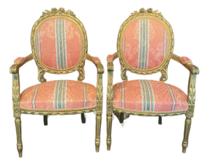 French Louis XVI Style Giltwood Armchairs -a Pair