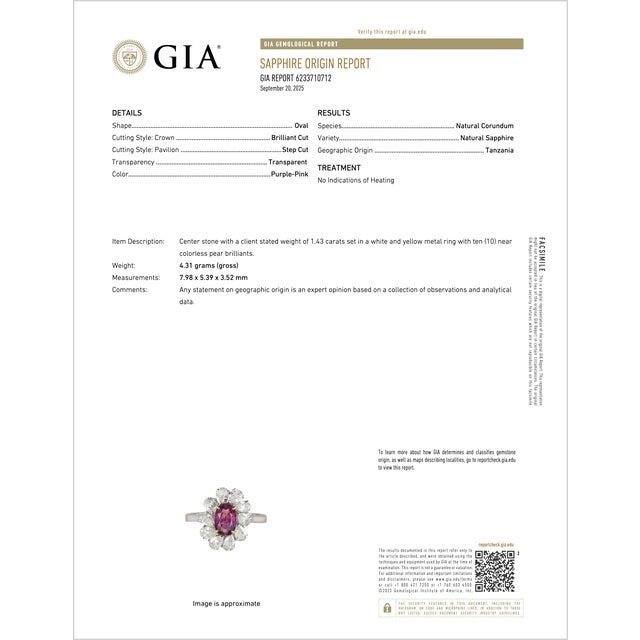 Gia Certified 3.15ct No-Heat Purple Pink Sapphire & Diamond 18k Gold Halo Ring, Size 6.5 For Sale - Image 18 of 18
