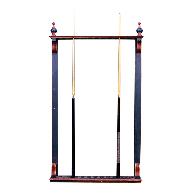 Incredibly Unique American 19th Century Painted Pool | Billiard | Snooker Cue Rack For Sale
