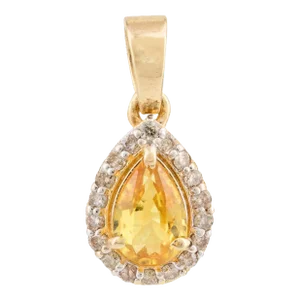 Natural Yellow Sapphire Halo Diamonds Pear Cut Pendant