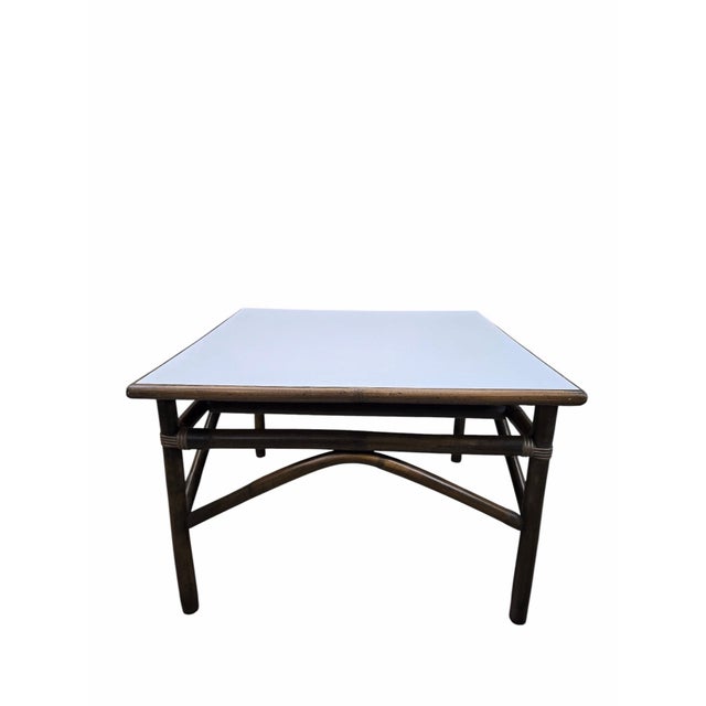 White Vintage Modern Coastal Bamboo Side Table by Vogue Rattan For Sale - Image 8 of 9