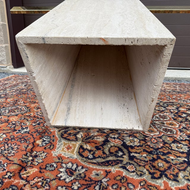 Vintage Pyramid Shaped Beige Travertine and Brass Dining Table Pedestal Base Attr. Artedi For Sale - Image 13 of 18