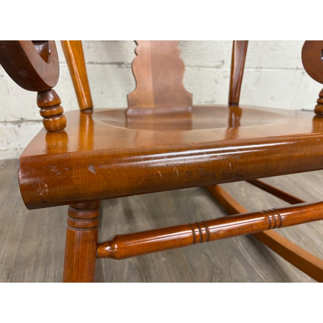 Wood Vintage Colonial or Queen Anne Style Solid Maple Balloon Back Rocking Chair For Sale - Image 7 of 10