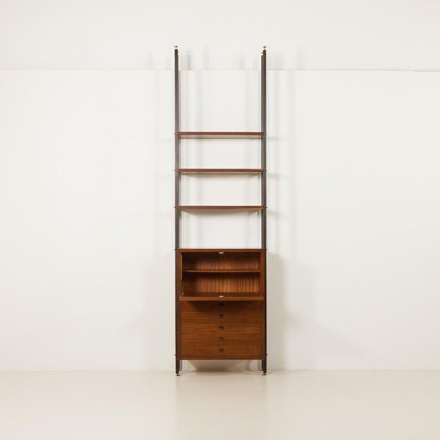 1960s Vintage Italian Floor to Ceiling Wall Unit with a Bureau or a Bar Cabinet, 1960s For Sale - Image 5 of 18