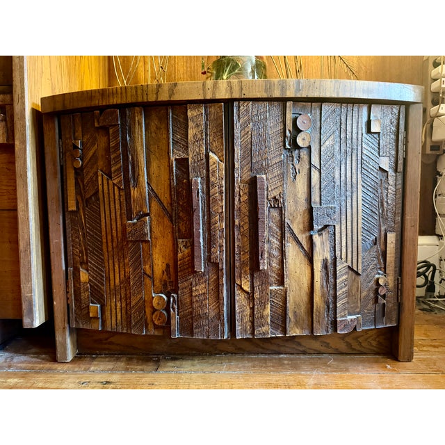 1970s Lane Brutalist Pueblo Armoire and Nightstand Set MCM For Sale In Philadelphia - Image 6 of 14
