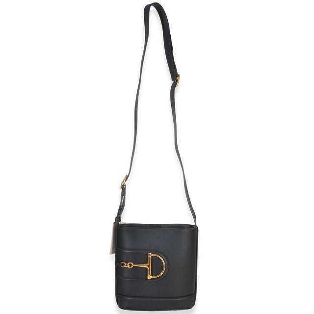 Black Black Smooth Calfskin Hasler Horsebit 73 Small Bucket Bag For Sale - Image 8 of 9