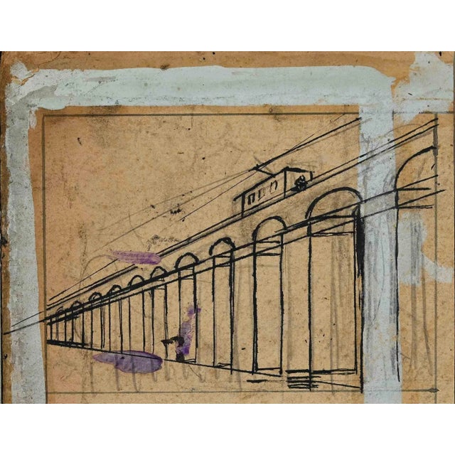Tram is an original China and lead drawing realized by Gabriele Galantara in 1905. Good condition, mounted on a cream...