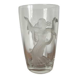 1940 Verlys Raised Seasons Art Deco Frosted Glass Vase Signed Carl Schmitz Verly