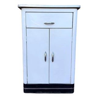 1940s Art Deco White Metal Utility Cabinet With Chrome Details For Sale