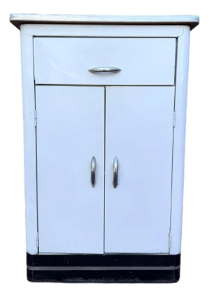 1940s Art Deco White Metal Utility Cabinet With Chrome Details