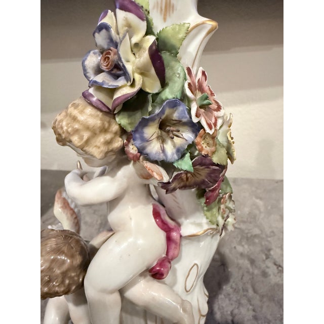 Von Schierholz Handmalerei Dresden Cherub Putti Flower Candle Holders-Pair For Sale - Image 11 of 12
