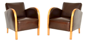 Art Deco Swedish Armchairs in Satin Birch and Leather, 1930s, Set of 2
