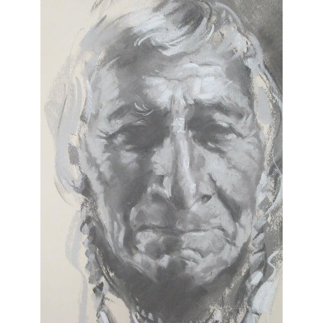 Harley Brown Framed Charcoal Showanegshig Chippewa Native Portrait For Sale - Image 4 of 6